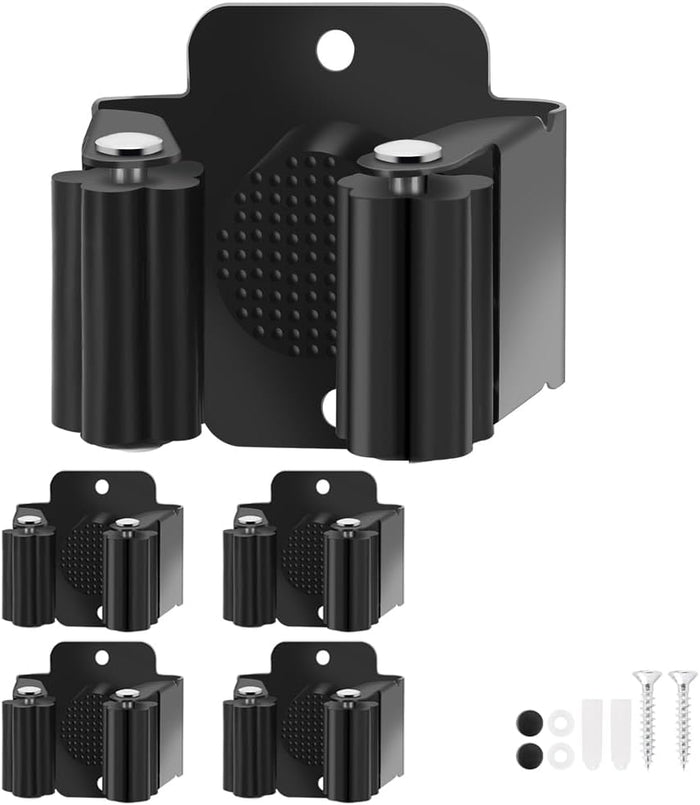 Broom Holder Wall Mount, 24PCS Broom Hanger Wall Mount, Stainless Steel Heavy Duty Mop Holder Broom Mop Hanger Wall with Screws, Garden Outdoor Tool Organizer Rack Broom Hanger (Black)