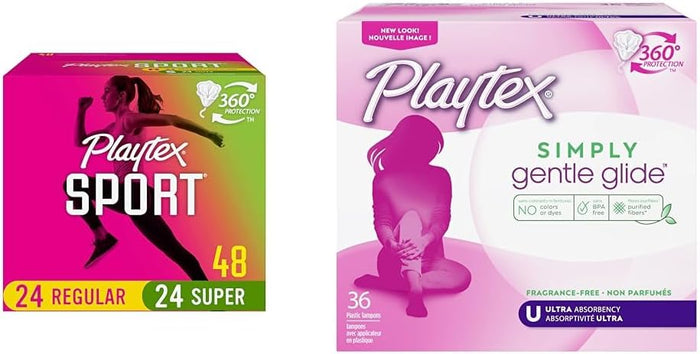 Playtex Sport Tampons Multipack (24ct Regular/24ct Super), Fragrance-Free - 48ct | Tampons Regular and Super, Playtex Tampon Multipack, Feminine Care with 360 Leak Defense