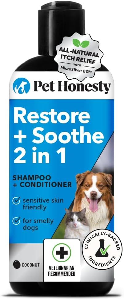 Pet Honesty Chlorhexidine Cat & Dog Seasonal Itch Relief Shampoo, for Allergies, Itching, Skin and Coat Supplement, Helps Shedding, Hot Spots, Deodorizing Dog Shampoo & Grooming Supplies,16oz