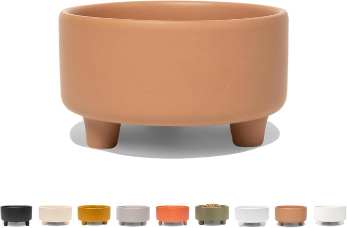 Waggo Uplift Ceramic Dog Bowl for Small Medium and Large Breeds - Heavyweight and Durable Pet Food and Water Dish Crock, Dishwasher Safe, Modern, Elevated Feeder (Clay, Large)