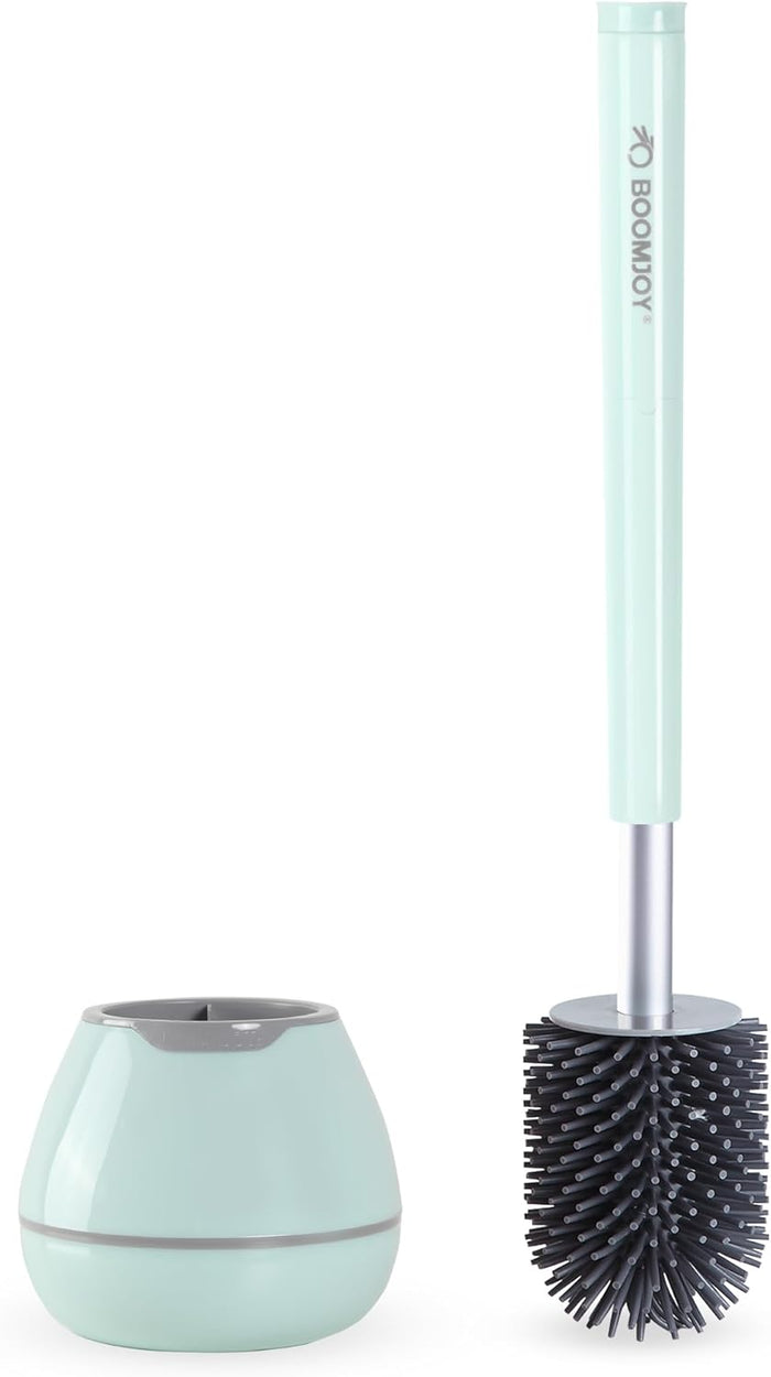 BOOMJOY Toilet Brush and Holder Set, Toilet Bowl Cleaner Brush, Toilet Scrubber Brush with Tweezers for Bathroom Cleaning, RV Accessories and House Organization Must-Haves - White