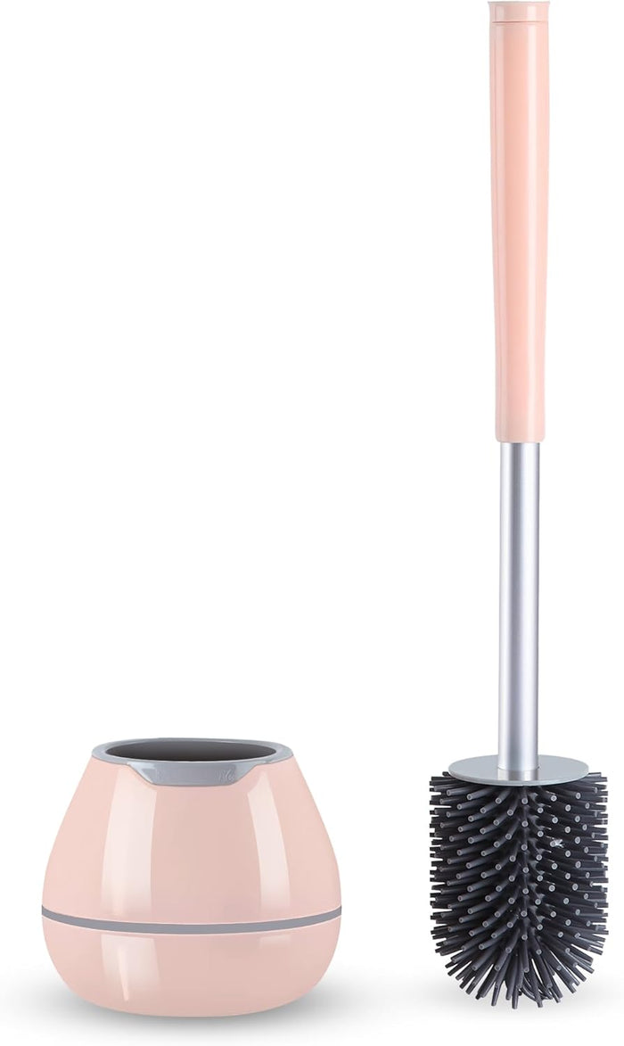 BOOMJOY Toilet Brush and Holder Set, Toilet Bowl Cleaner Brush, Toilet Scrubber Brush with Tweezers for Bathroom Cleaning, RV Accessories and House Organization Must-Haves - White