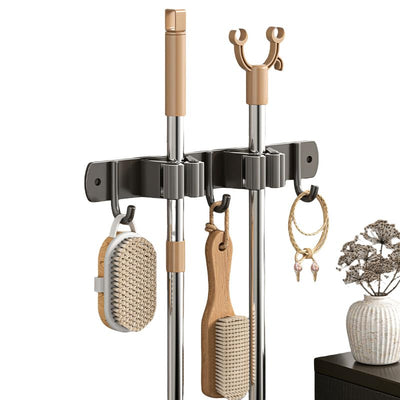 Amouy Broom Holder Wall Mount Mop(2 Racks with 3 Hooks),Garden Tool Storage Tool Rack Storage & Organization for the Home Plastic Hanger for Closet Garage Organizer