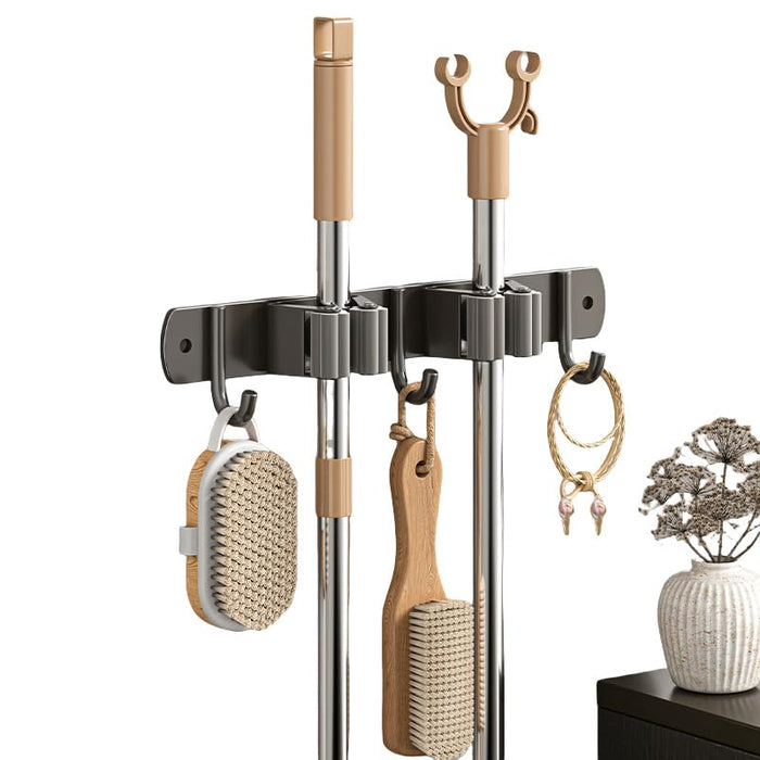Amouy Broom Holder Wall Mount Mop(2 Racks with 3 Hooks),Garden Tool Storage Tool Rack Storage & Organization for the Home Plastic Hanger for Closet Garage Organizer