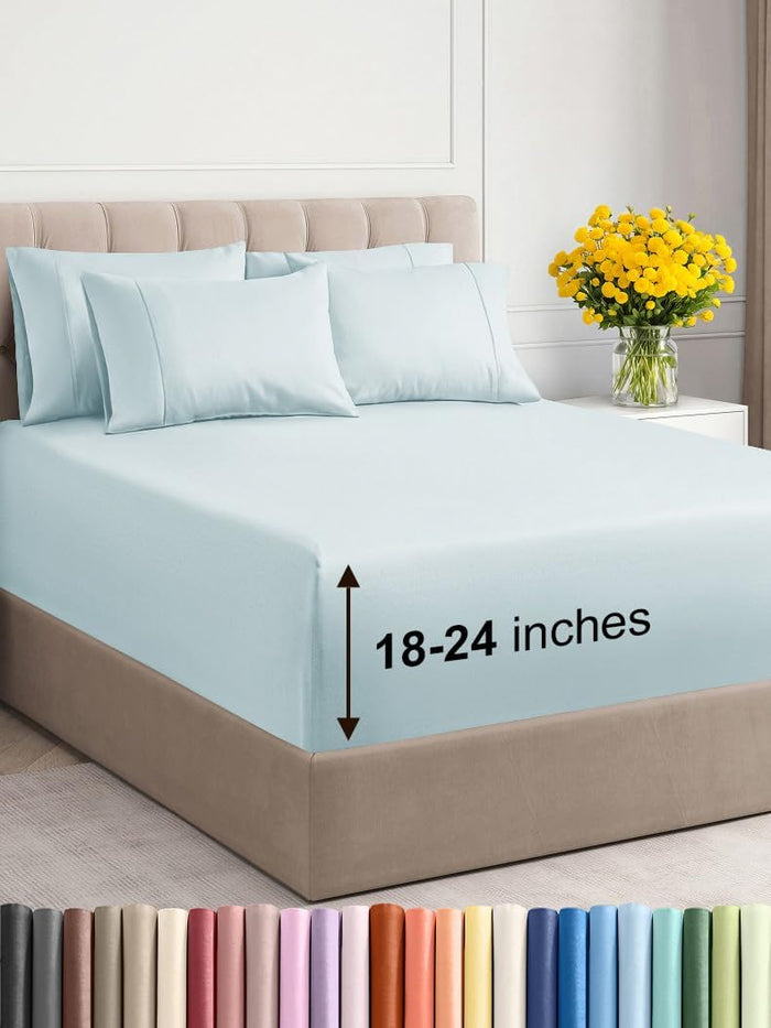 Extra Deep King Sheet Set - 6 Piece Breathable and Cooling Sheets - Hotel Luxury Bed Sheets Set - Easy & Secure Fit - Soft, Wrinkle Free and Comfy Sheets Set - White Sheet Set with Extra Deep Pockets
