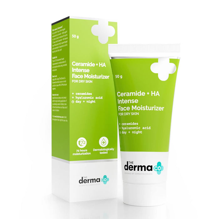 The Derma Co Ceramide + HA Daily Face Moisturizer for Dry Skin | Relieve Dullness & Gives Long Lasting Hydration | Locks in Moisture with Hyaluronic Acid | 1.76 Oz/50g