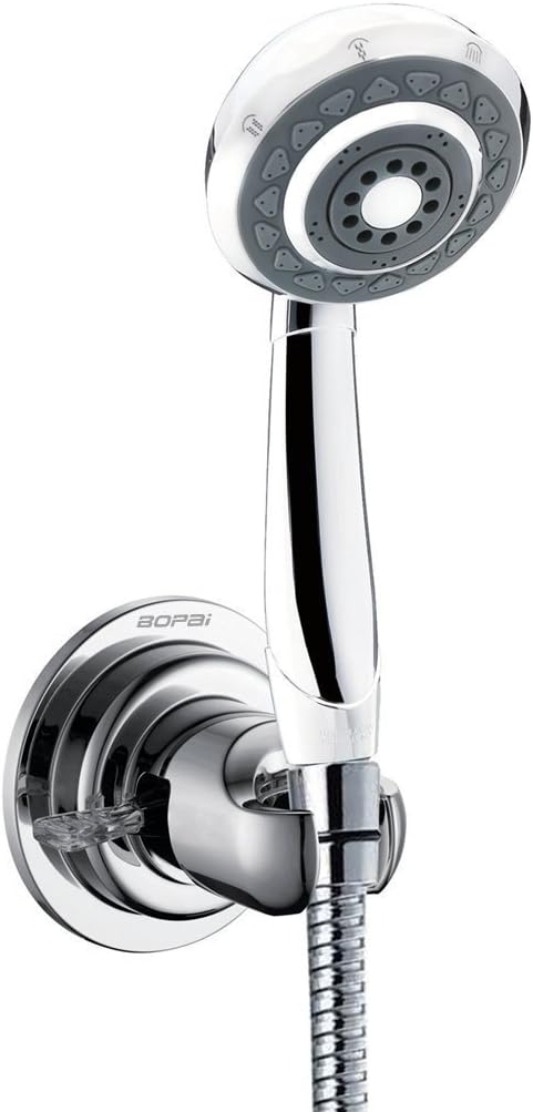 BOPai Suction Shower Head Holder, Relocatable Handheld Showerhead Holder, Chrome, Suitable for Installation On Smooth Surfaces