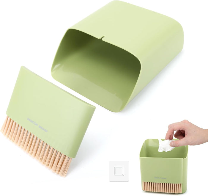Small Broom and Dustpan Set, Portable Hand Whisk Broom Brush, Mini Hanging Trash Can, Soft Bristle Household Brooms with Dust Pan Combo Set for Cleaning Home, Desktops - 2 Pack (Green+Orange)