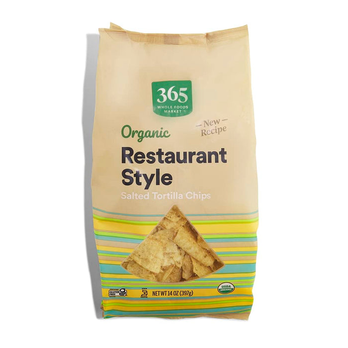 365 by Whole Foods Market, Organic Restaurant Style White Corn Tortilla Chips Unsalted, 14 Ounce