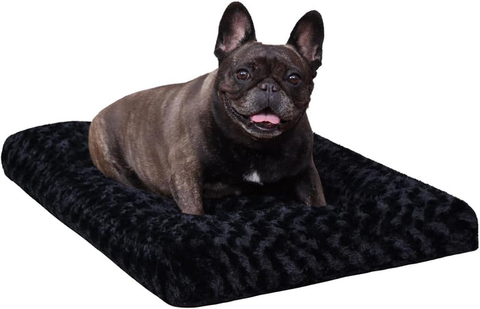 KSIIA Washable Dog Bed Deluxe Plush Dog Crate Beds Comfy Kennel Pad Anti-Slip Pet Sleeping Mat for Large, Jumbo, Medium, Small Dogs Breeds, 35" x 23", Gray