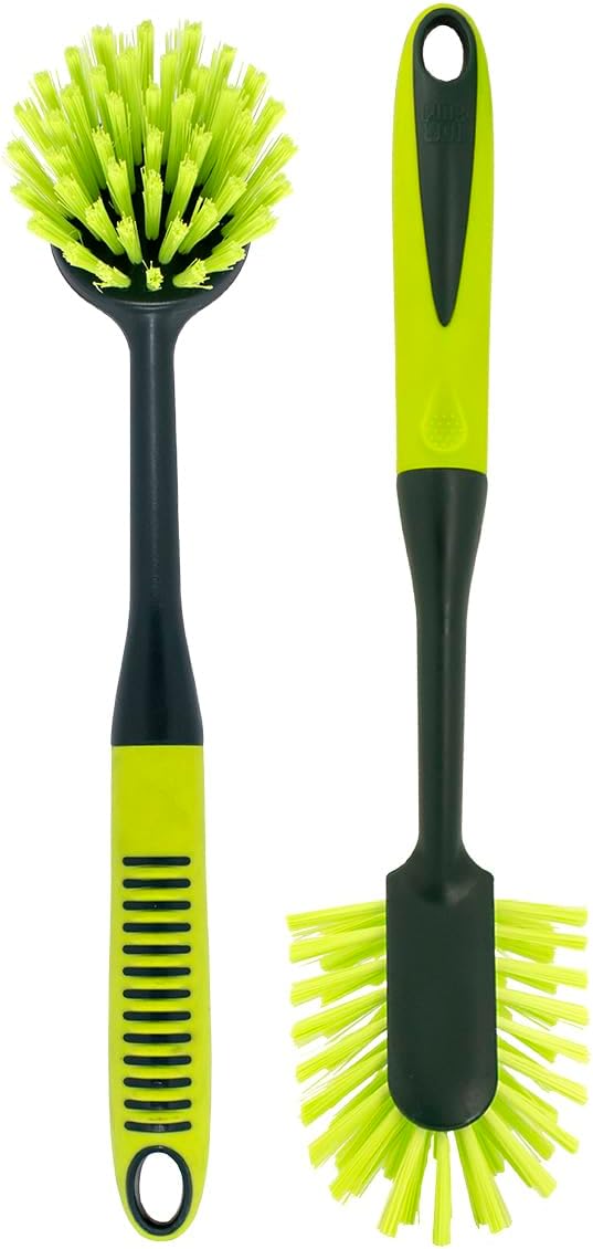 Pine-Sol Scrub Brush Set - Long Handle Cleaning Brushes with Heavy Duty Bristles and Comfort Grip - Scrubbers for Kitchen, Household, and Dishwashing, 3 Pieces