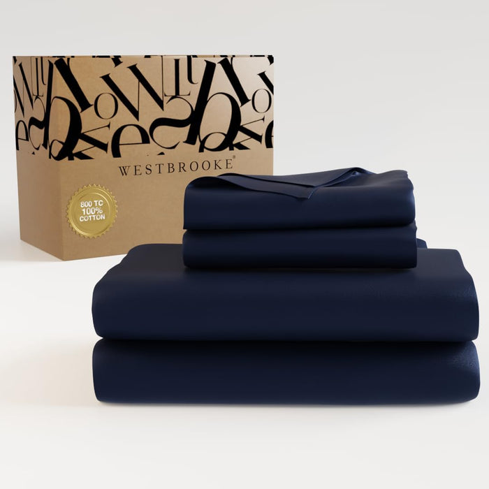 Westbrooke 800 TC Ultrafine Cotton Sheet Set - Full Size Sateen Sheets | 4 Piece Long Staple Cotton Bedding Set with Elasticized 15.5" Deep Pocket - Soft, Breathable Luxury Sheets - Silver