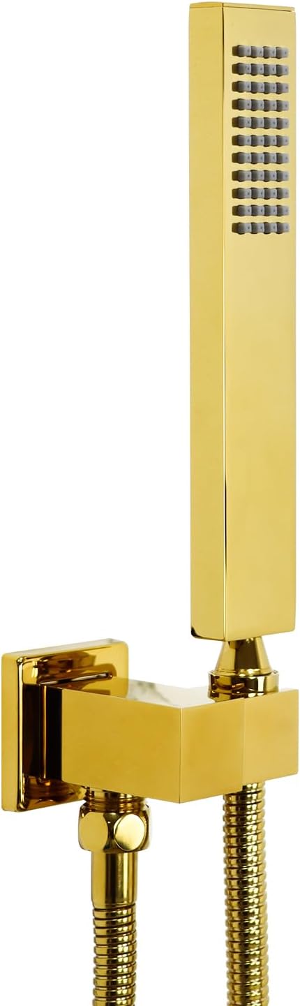 Enga Solid Brass High Pressure Hand Held Shower Wand Square Head with Adjustable Supply Elbow Wall Connector Shower Holder and Hose Set, Brushed Nickel