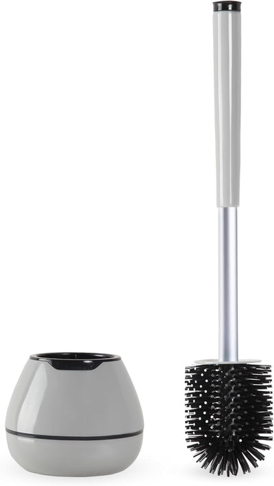 BOOMJOY Toilet Brush and Holder Set, Silicone Toilet Bowl Cleaner Brush, Toilet Scrubber Brush with Tweezers for Bathroom Cleaning, RV Accessories and House Organization Must-Haves - Gray