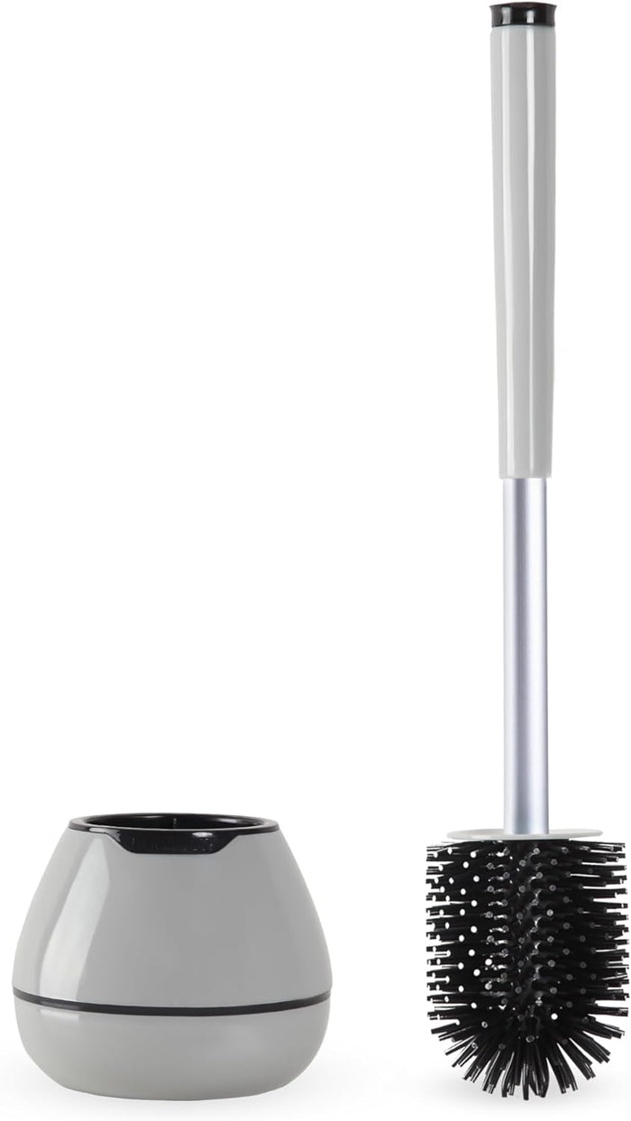 BOOMJOY Toilet Brush and Holder Set, Toilet Bowl Cleaner Brush, Toilet Scrubber Brush with Tweezers for Bathroom Cleaning, RV Accessories and House Organization Must-Haves - White