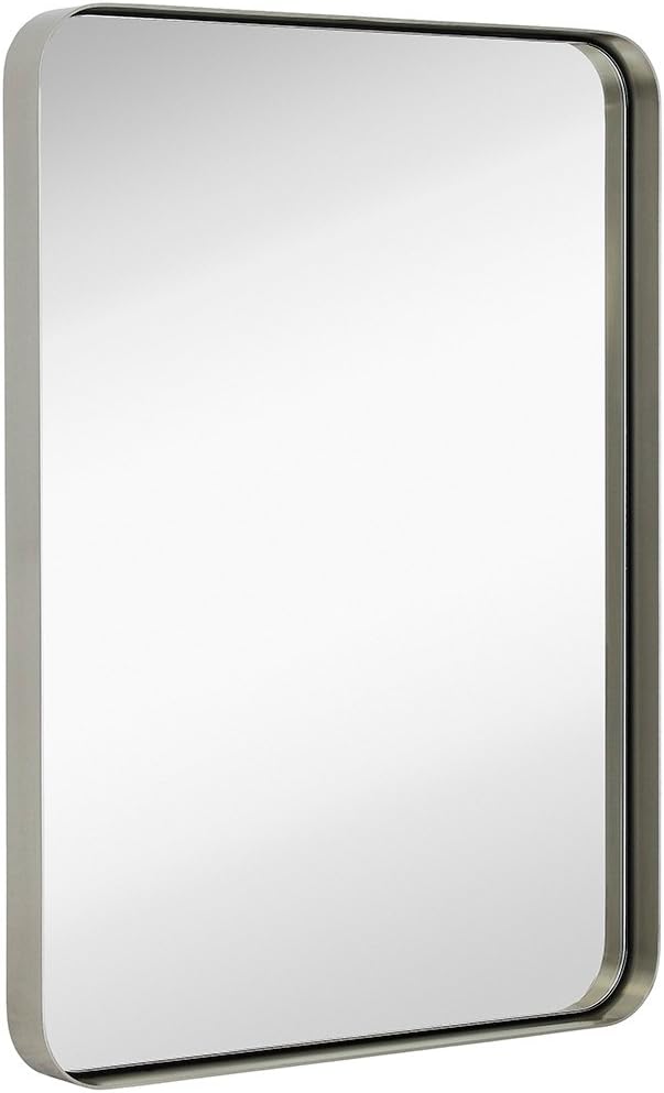 Hamilton Hills 24x36 Inch Metal Black Frame Mirror for Bathroom - Brushed Rectangular Rounded Corner Vanity - 2" Deep Set Design Large Wall Mirrors Decorative - Hangs Horizontal and Vertical