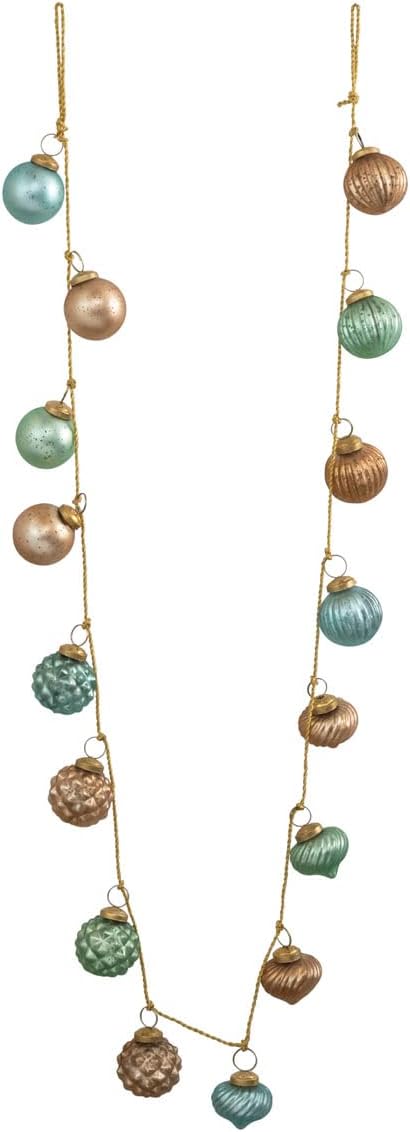 Creative Co-Op Embossed Mercury Glass Ball Ornament Garland, Marbled Taupe (72 Inch)