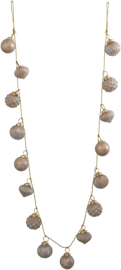 Creative Co-Op Embossed Mercury Glass Ball Ornament Garland, Marbled Taupe (72 Inch)
