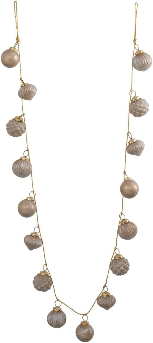 Creative Co-Op Embossed Mercury Glass Ball Ornament Garland, Marbled Taupe (72 Inch)