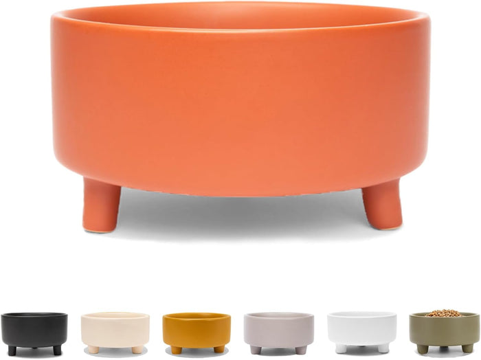 Waggo Uplift Ceramic Dog Bowl for Small Medium and Large Breeds - Heavyweight and Durable Pet Food and Water Dish Crock, Dishwasher Safe, Modern, Elevated Feeder (Clay, Large)