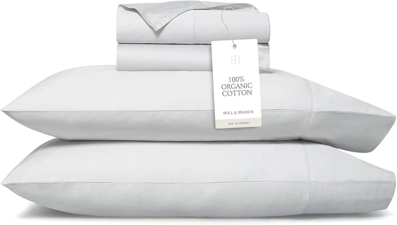 BOLL & BRANCH Percale Hemmed Sheet Set - Cooling Breathable Bed Sheets for Hot Sleepers - Full, White - Luxury 100% Organic Cotton - 1 Flat, 1 Fitted, 2 Pillowcases
