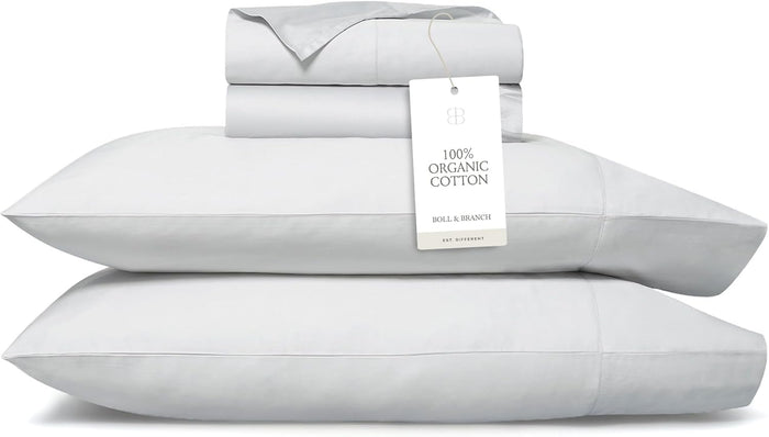 BOLL & BRANCH Percale Hemmed Sheet Set - Cooling Breathable Bed Sheets for Hot Sleepers - King + Standard, Pewter - Luxury 100% Organic Cotton - 1 Flat, 1 Fitted, 2 Standard Size Pillowcases