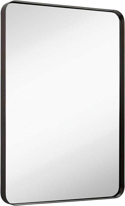 Hamilton Hills 24x36 Inch Metal Black Frame Mirror for Bathroom - Brushed Rectangular Rounded Corner Vanity - 2" Deep Set Design Large Wall Mirrors Decorative - Hangs Horizontal and Vertical