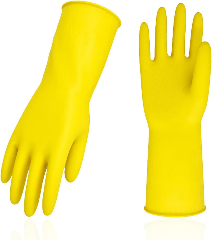 Vgo... 2-Pairs Reusable Household Gloves, Rubber Dishwashing gloves, Extra Thickness, Long Sleeves, Kitchen Cleaning, Working, Painting, Gardening, Pet Care (Size M, Green, HH4601)