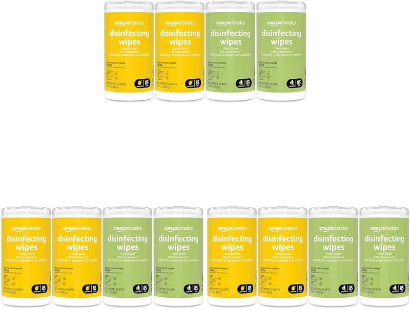 Amazon Basics Disinfecting Wipes, Lemon & Fresh Scent, Sanitizes/Cleans/Disinfects/Deodorizes, 340 Count (4 Packs of 85)