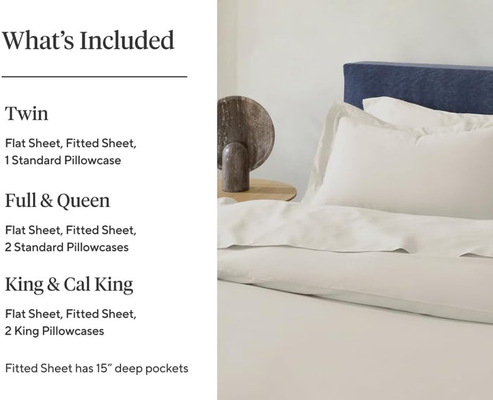 Coyuchi Classic Sateen Sheet Set Twin, Mineral, 100% GOTS Certified Organic Cotton, Silky Soft, Luxury Sheets, Fair Trade Certified, 4-Piece Bedding Set
