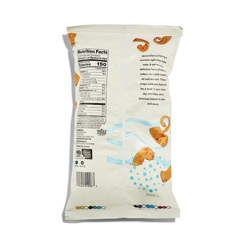 365 by Whole Foods Market, Organic Sea Salt Corn Chips, Vegan, Gluten-Free, 9 Ounce