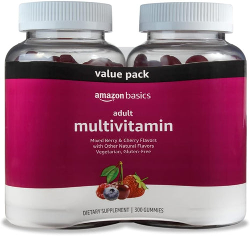 Amazon Basics Adult Multivitamin Gummies, Mixed Berry & Cherry, 150 Gummies, 75-Day Supply, Pack of 1 (Previously Solimo)
