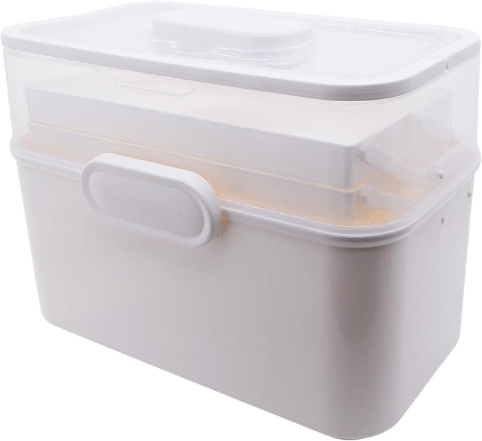 Saim 3-Layer First Aid Organizer Multipurpose Storage Box with Handle and Dividers, Portable Tackle Box, Art Craft Case for Sewing Supplies Medicine Cosmetic,Cosmetic Household Organizer - White