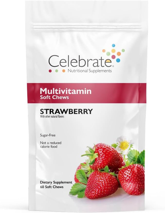 Celebrate Vitamins Bariatric Multivitamin Soft Chews - Essential Vitamins & Minerals, Sugar & Gluten Free - Gastric Bypass & Sleeve Gastrectomy Supplement - Berry (60ct)