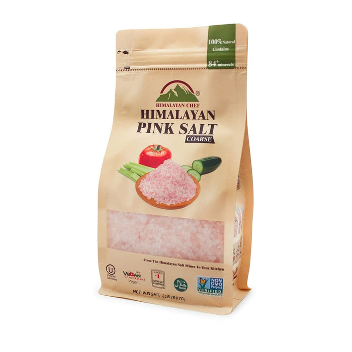 Himalayan Chef Pink Himalayan Salt Coarse Grain, 5 lbs Plastic Jar - Pure, Natural, Kosher, Mineral-Rich, Ideal for Grinder Refills, Cooking, Seasoning