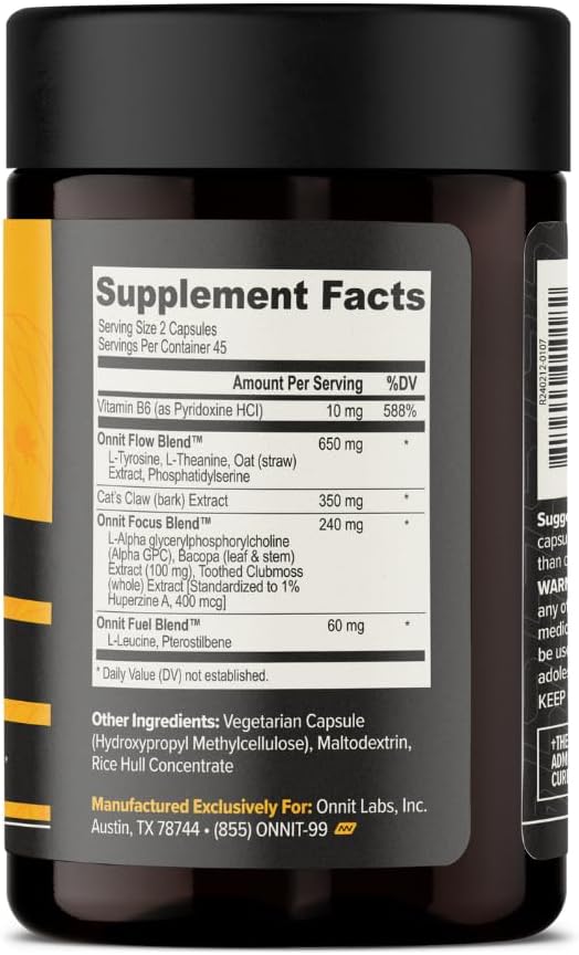 ONNIT Alpha Brain Nootropic Brain Supplement for Men & Women | Memory, Mental Clarity & Cognitive Improvement | Focus Capsules with L-Theanine, Vitamin B6 & Phosphatidylserine (90 Count)