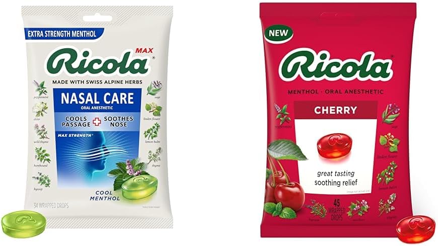 Ricola Max Cool Menthol Nasal Care Large Bag | Cough Suppressant Drops | Dual Action Liquid Center | Soothing Long-Lasting Relief - 34 Count (Pack of 1)