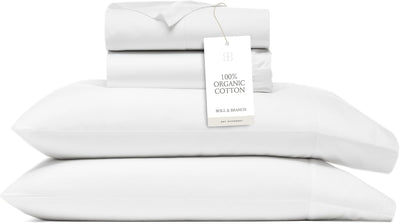 BOLL & BRANCH Percale Hemmed Sheet Set - Cooling Breathable Bed Sheets for Hot Sleepers - Full, White - Luxury 100% Organic Cotton - 1 Flat, 1 Fitted, 2 Pillowcases