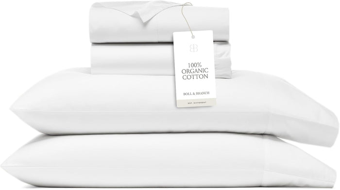 BOLL & BRANCH Percale Hemmed Sheet Set - Cooling Breathable Bed Sheets for Hot Sleepers - King + Standard, Pewter - Luxury 100% Organic Cotton - 1 Flat, 1 Fitted, 2 Standard Size Pillowcases