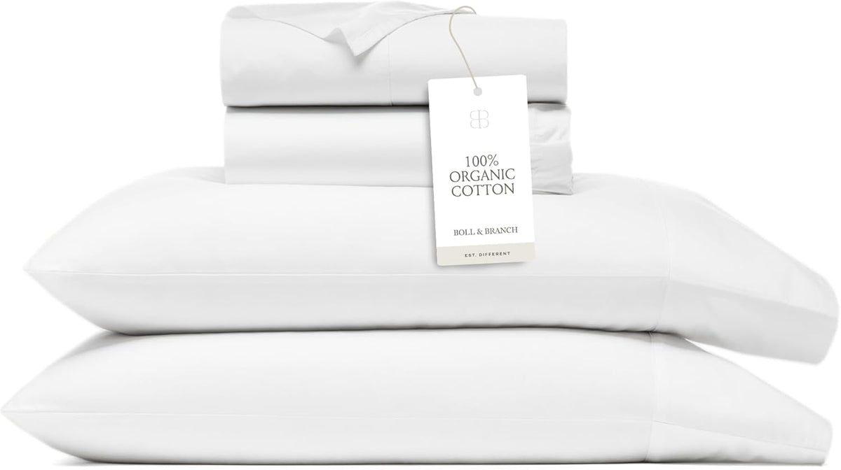 BOLL & BRANCH Percale Hemmed Sheet Set - Cooling Breathable Bed Sheets for Hot Sleepers - King + Standard, Pewter - Luxury 100% Organic Cotton - 1 Flat, 1 Fitted, 2 Standard Size Pillowcases