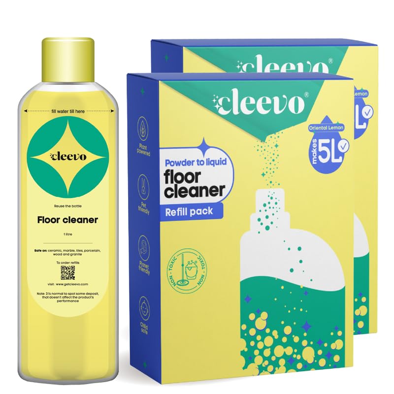 Cleevo Floor Cleaner Liquid (5L Refill Pack) | 1 Pouch = 1L Natural Disinfectant Floor Cleaners for Mops | Chlorine-Free Surface Cleaner, Eco-Friendly All-Purpose Floor Cleaning Liquid (Zesty Lemon)