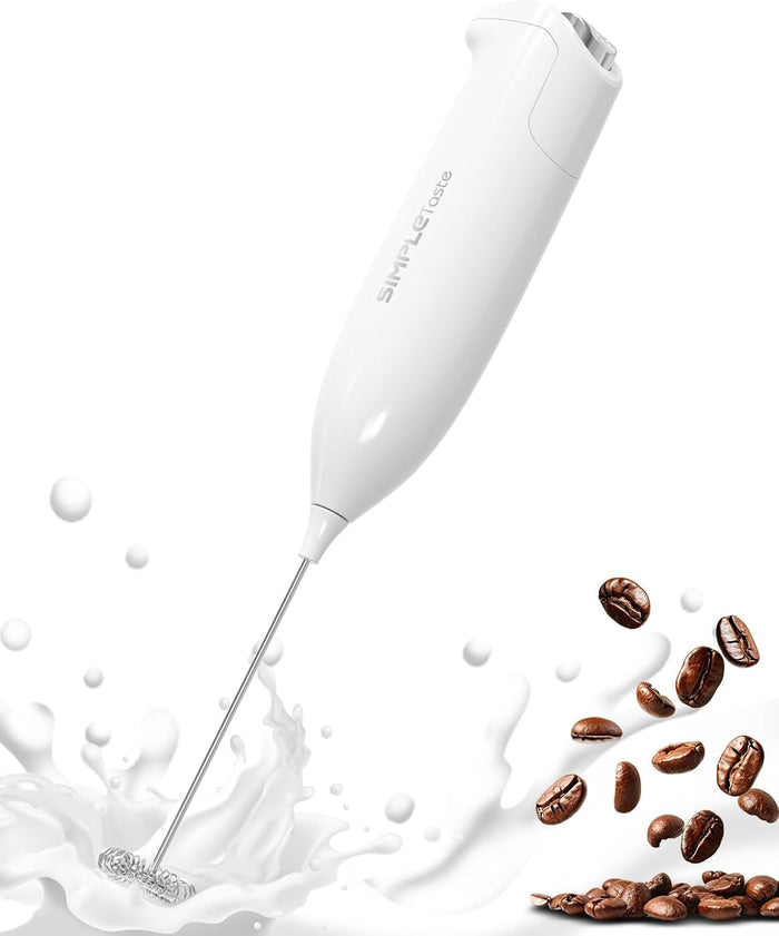 SIMPLETaste Milk Frother Wand Handheld Battery Operated Electric Whisk Foam Maker, Drink Mixer with Stainless Steel Whisk and Stand for Cappuccino, Bulletproof Coffee, Latte