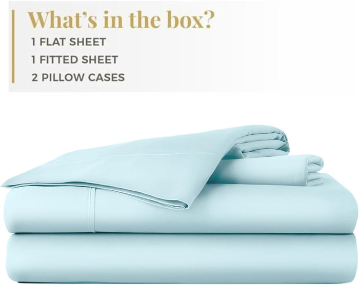 Westbrooke 800 TC Ultrafine Cotton Sheet Set - King Size Sateen Sheets | 4 Piece Long Staple Cotton Bedding Set with Elasticized 15.5" Deep Pocket - Soft, Breathable Luxury Sheets - Light Blue