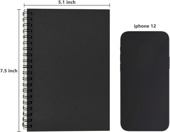 DSTELIN Blank Spiral Notebook, 2-Pack, Soft Cover, Sketch book, 100 Pages / 50 Sheets, 7.5 inch x 5.1 inch, 100GSM, (Black)