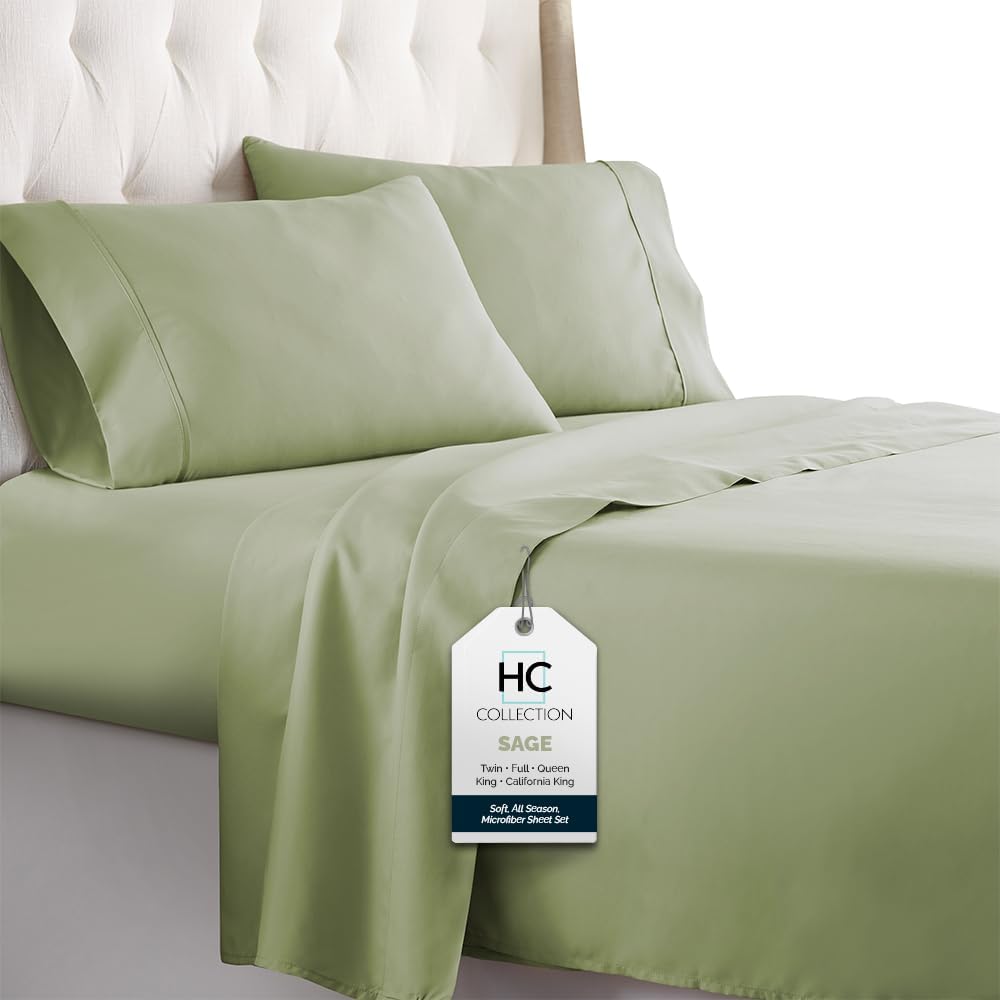 HC Collection Bed Sheets Set, HOTEL LUXURY Platinum Collection 1800 Series Bedding Set, Deep Pockets, Wrinkle & Fade Resistant, Hypoallergenic Sheet & Pillow Case Set (Queen, White)