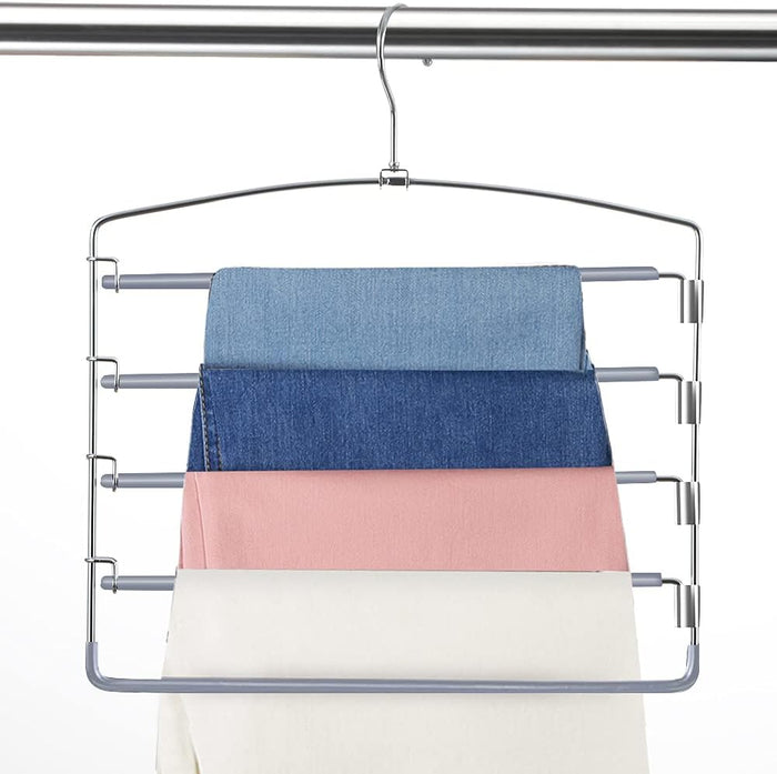 FeeraHozer Pants Hangers Non Slip 3 Pack Space Saving Hangers Multi-Layer Swing Arm Pants Hanger Stainless Steel Space Saver Hanger Closet Storage Organizer for Jeans Trouser Slacks Clothes (Black)