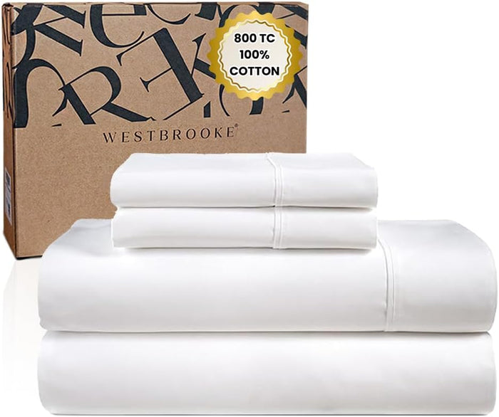 Westbrooke 800 TC Ultrafine Cotton Sheet Set - Full Size Sateen Sheets | 4 Piece Long Staple Cotton Bedding Set with Elasticized 15.5" Deep Pocket - Soft, Breathable Luxury Sheets - Silver