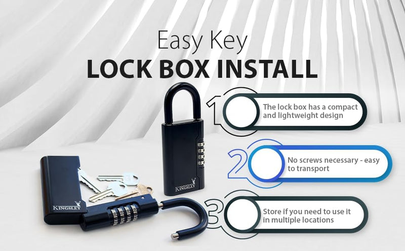 Kingsley Guard-a-Key Black Realtor's Lockbox Portable Resettable Hanging Key Safe Combination Lock Box for House Keys, Realtors, Vacation Rentals, Black