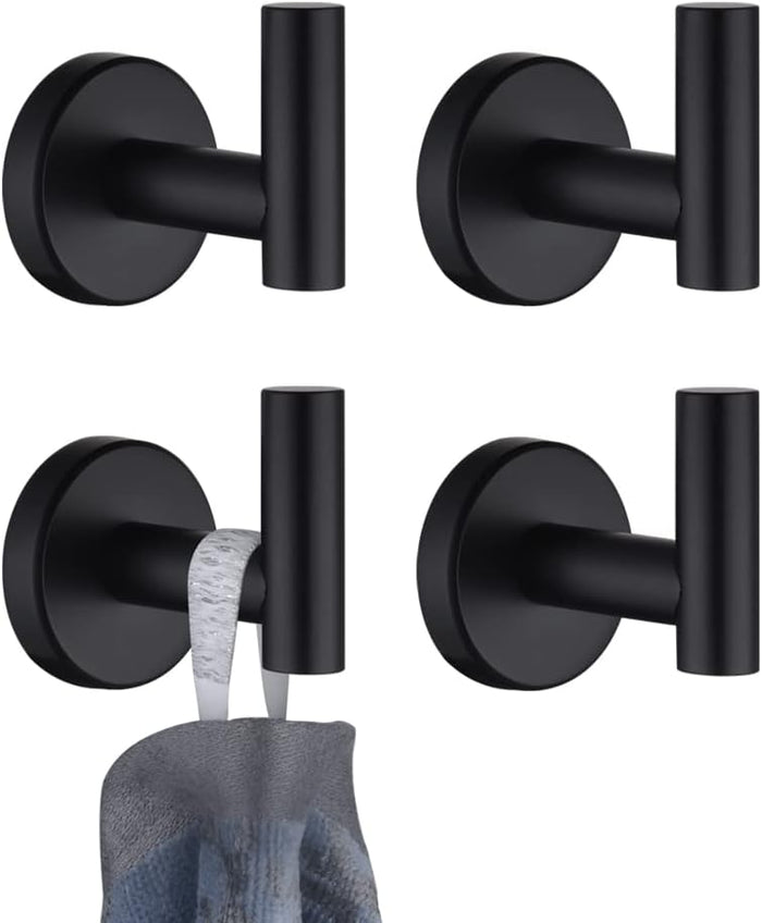 JQK Black Bathroom Towel Hook, Coat Robe Clothes Hook for Bathroom Kitchen Garage Wall Mounted (2 Pack), 304 Stainless Steel Matte Black, TH100-PB-P2