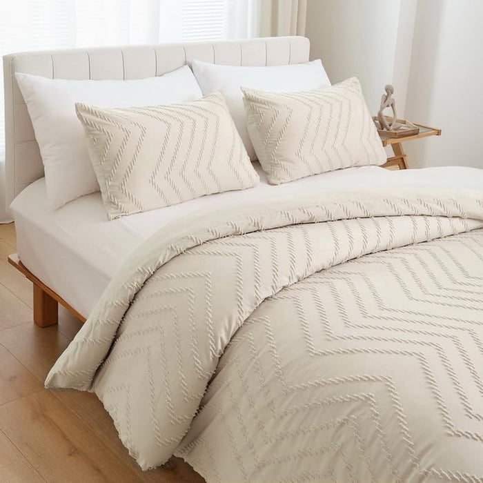 YIRDDEO Pink Queen Size Comforter Set 3Pcs - Boho Chevron Blush Farmhouse Bedding, Vertical Tufted Lightweight Neutral Bed Set (1 Comforter, 2 Pillowcases)
